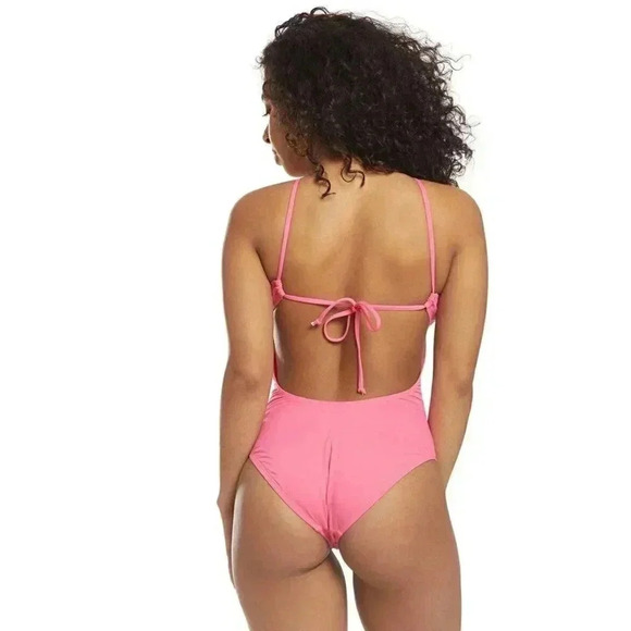 NWT $60 Hobie Women's Solid Strappy Lace up Front One Piece Swimsuit Pink Medium - Picture 3 of 9